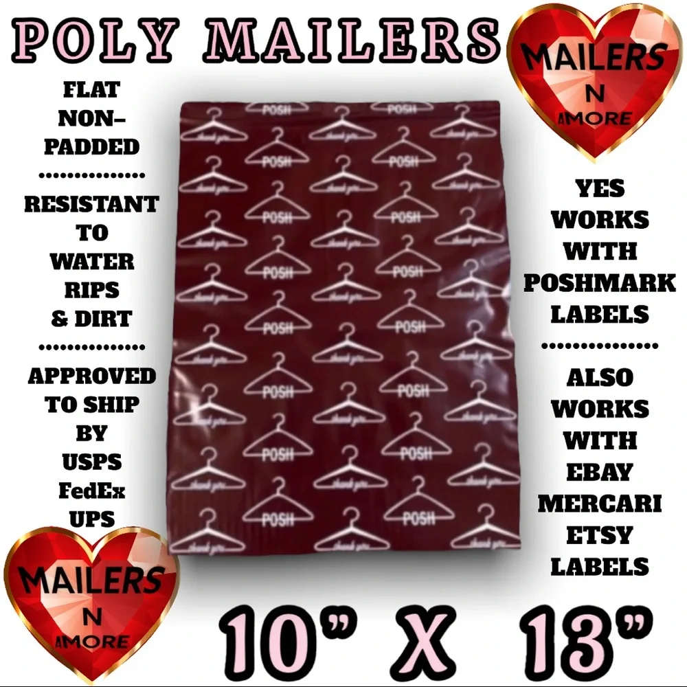 ( Quantity 25 10x13 ) Posh Hanger Burgundy Poly Mailers Bags Shipping Envelopes - Picture 2 of 2